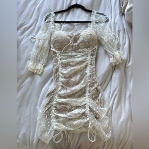Fashionnova White Babydoll Lace Dress Size S